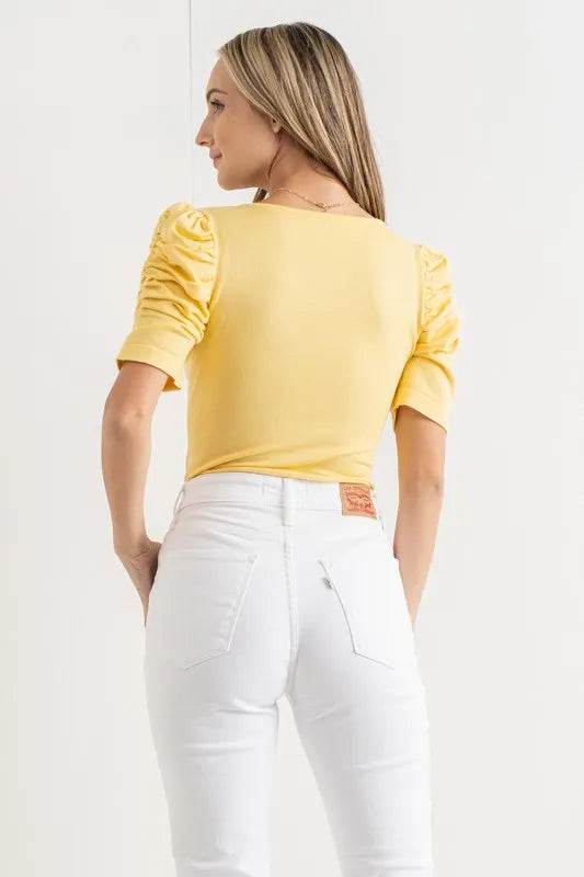 And The Why Shirring Puff Sleeve Bodysuit