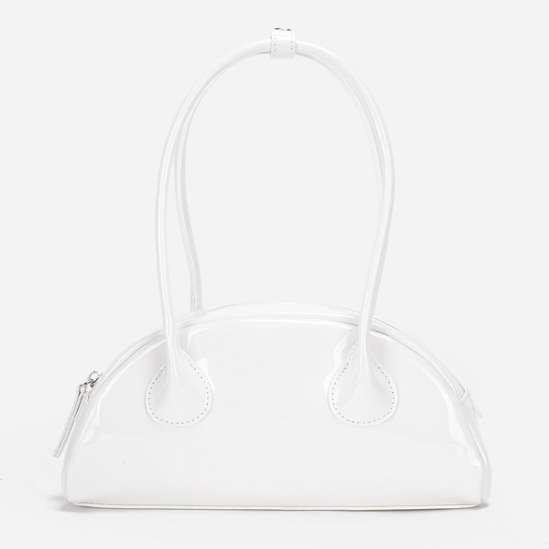 Half-round Shoulder Bag Is Versatile And Bright Face Long Handle Handbag