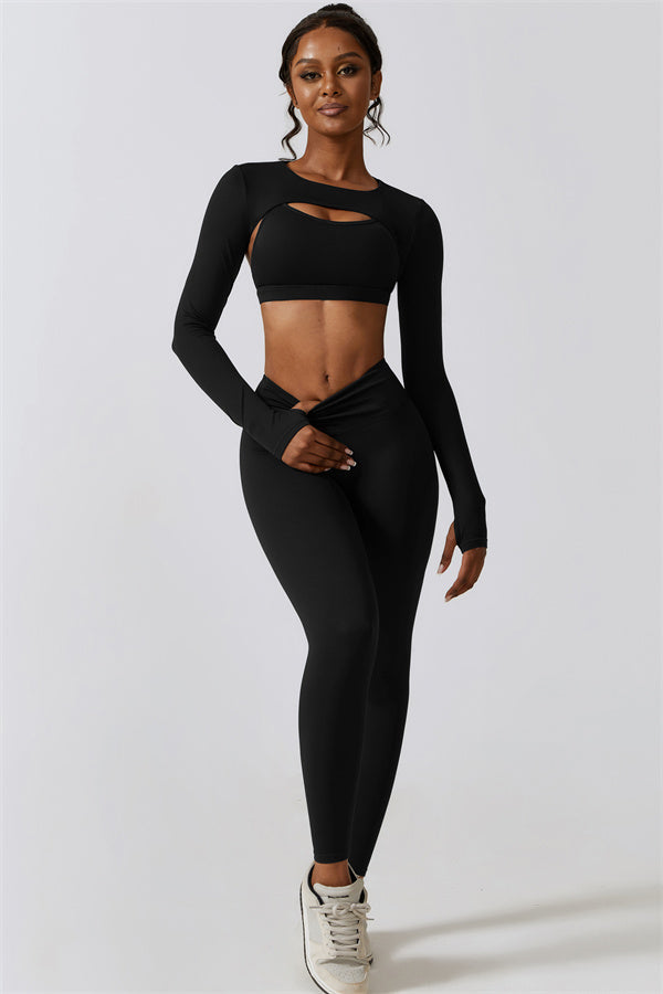 Juno Star Crop Top Sports Bra Leggings 3-Piece Set