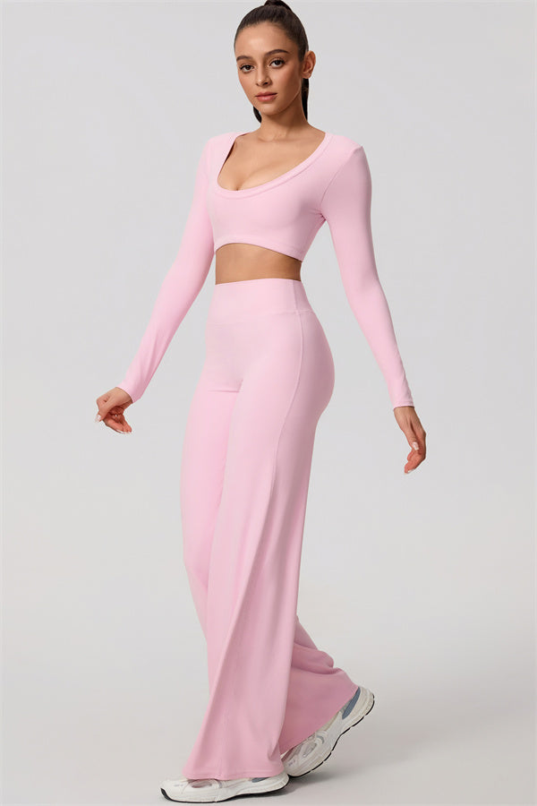 The Nestle Long Sleeve Crop Top Straight Leg Pants 2-Piece Set