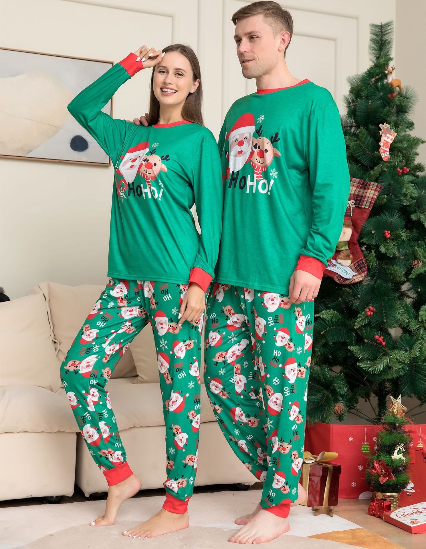 Pajamas For Family Matching Family PJs Sets Santa Claus Printed Top Sleepwear