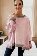 Colorblock Waffle Patchwork Oversize Sweatshirt
