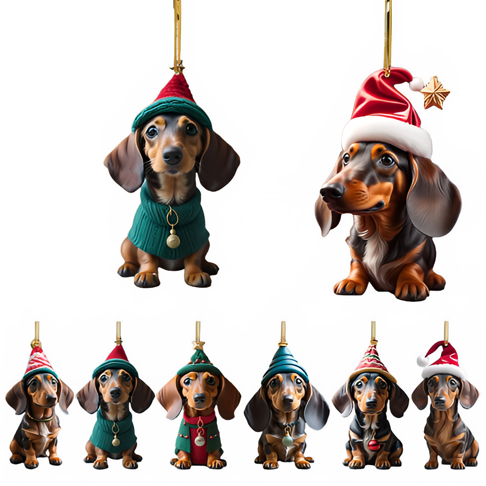 Cartoon Cute Dog Christmas Ornaments Fun Dachshund Dog Hanging Decoration Xmas Tree Graphic Design Pendant Home Car Decor
