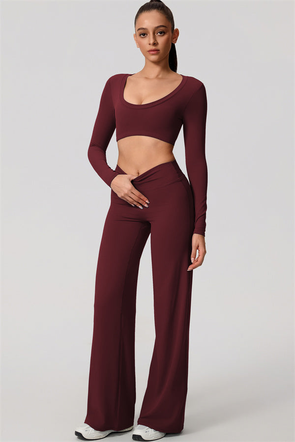 The Nestle Long Sleeve Crop Top Straight Leg Pants 2-Piece Set