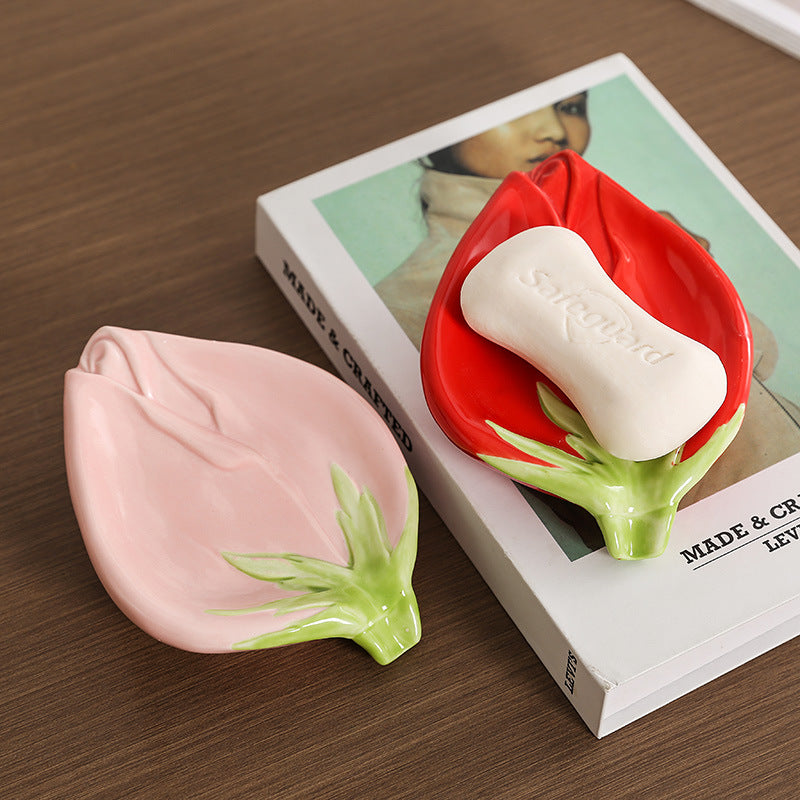 Rose Ceramic Soap Box Draining Household