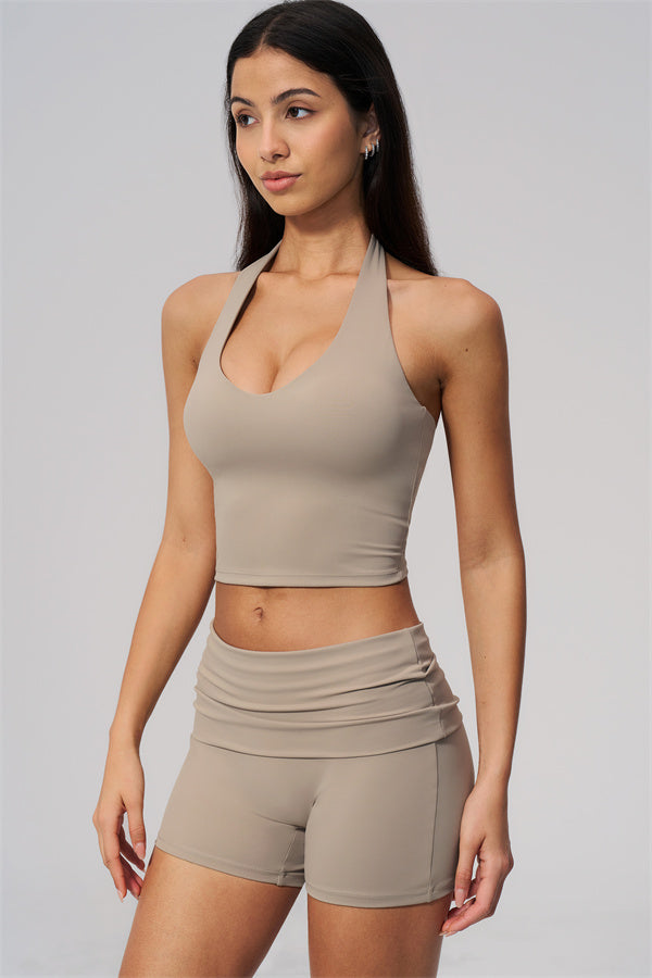 The Twirl Wide Strap Halter Crop Top Shorts 2-Piece Set