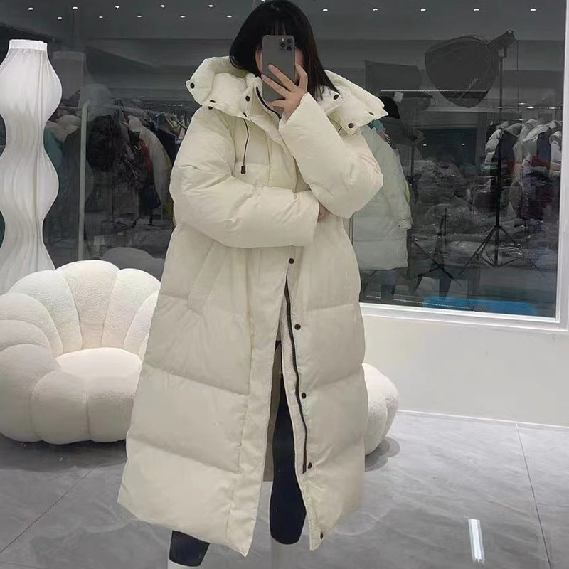 Cream Mid-Length Down Jacket for Women - High-End Winter Coat