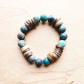 Frosted African Turquoise& Wood Stretch Bracelet