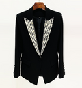 Women's Rhinestone Beaded One Button Slim Blazer Jacket