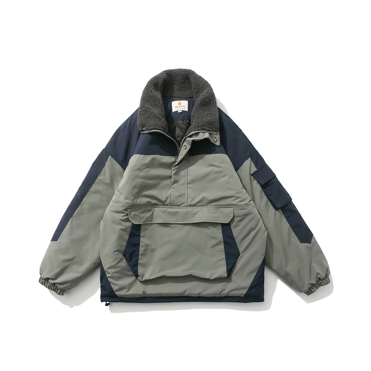 Color-blocking Pocket Pullover Cotton American Retro Men's Cotton Coat