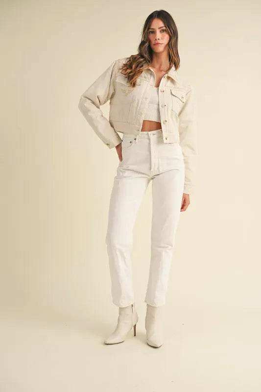 MABLE Embroidered Quilted Cropped Jacket