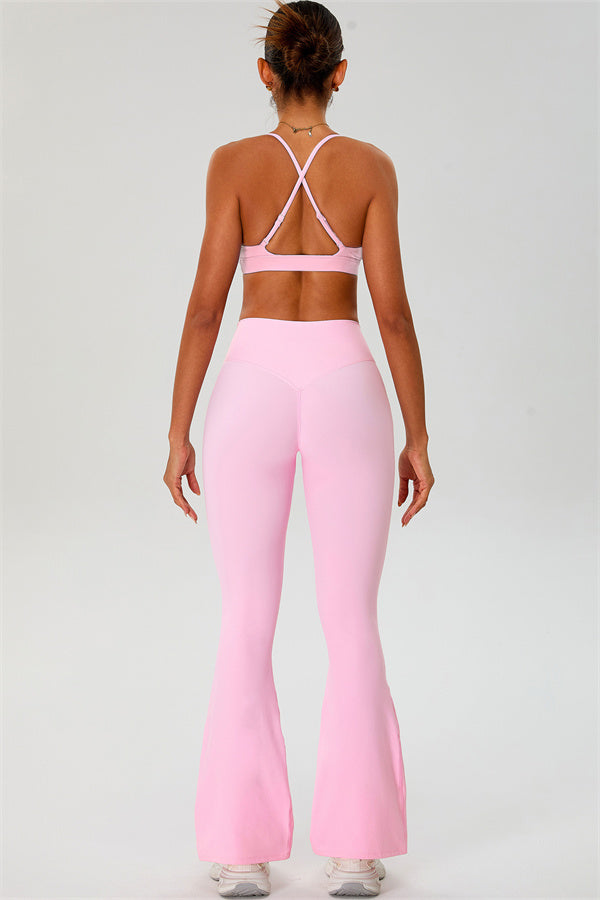 The Ember Sports Bra Crop Top Flared Leggings 3-Piece Set