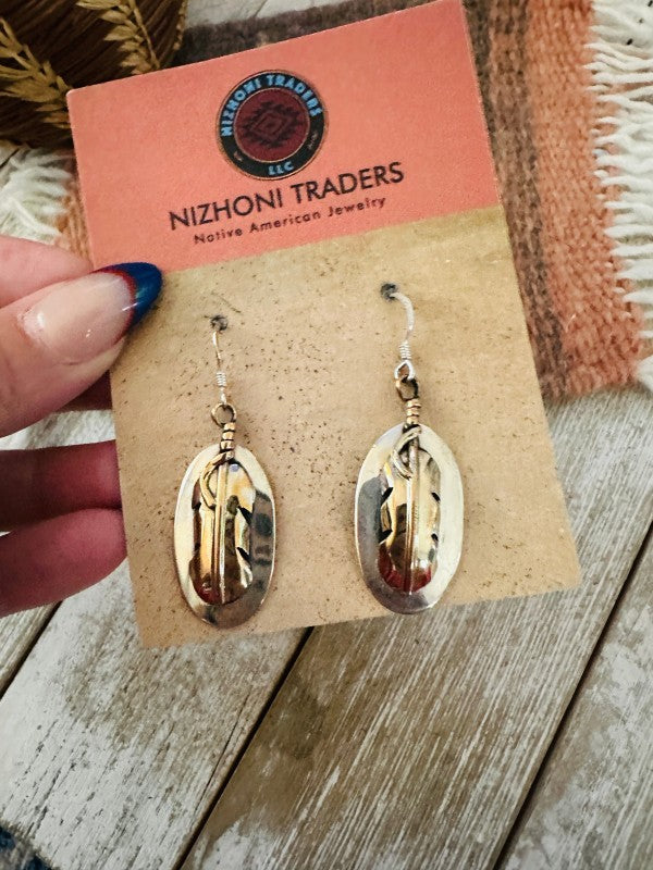 Navajo Gold Plated Sterling Silver Dangle Earrings