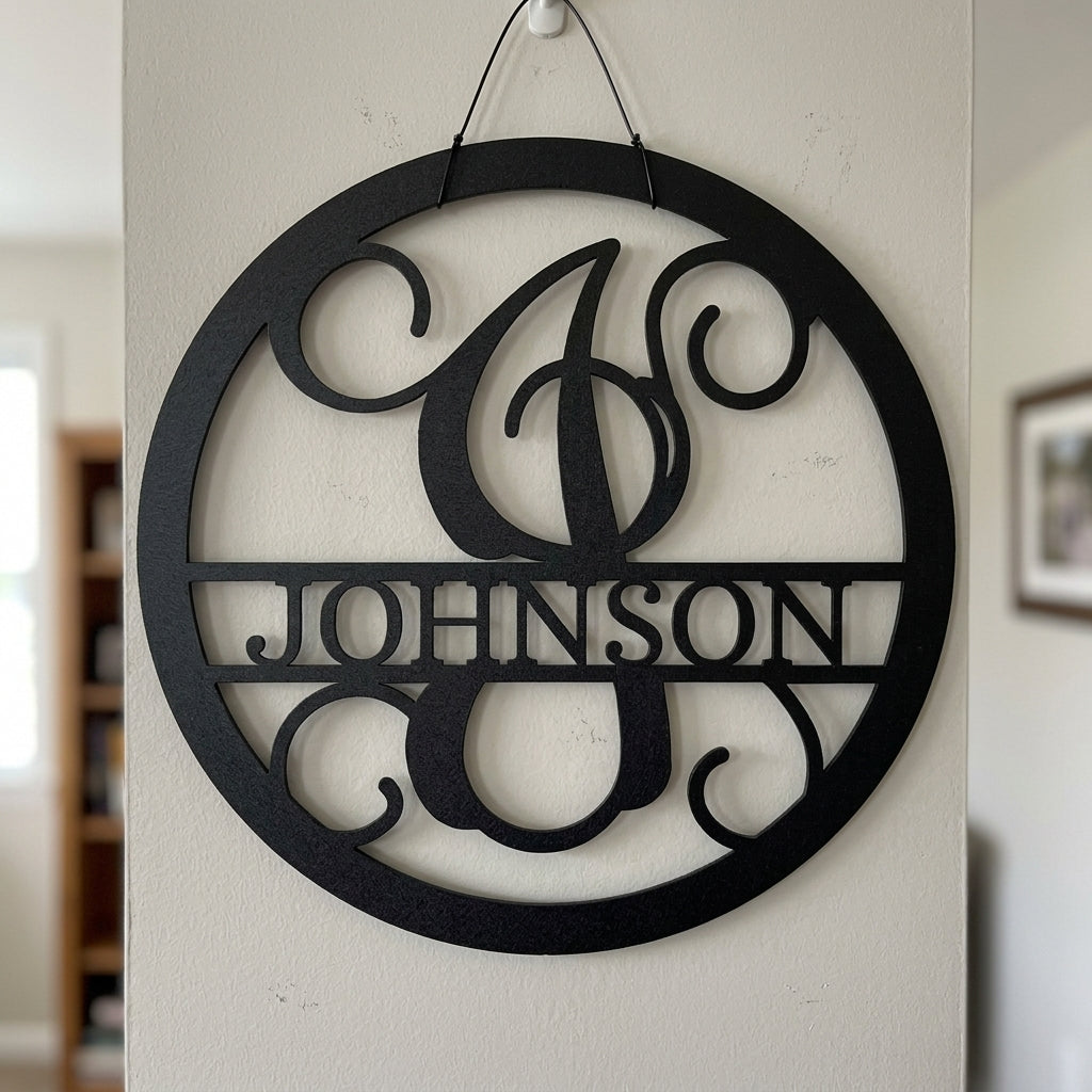 Custom Metal Wall Art - Split Letter Vine Monogram Sign