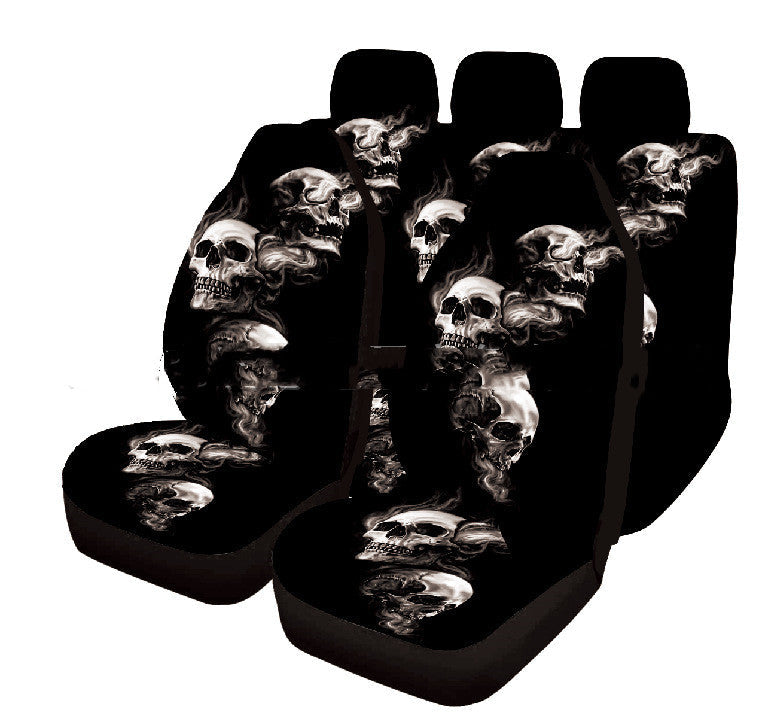 Car Seat Cover Full Package, Smoking Skull High Back Print 5-seater 7-piece Set