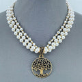 Gold Finish Multi Layer Pearl Necklace Tree of Lif