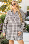 Plus Size Plaid Buttoned Raw Hem Tunic Shirt Dress