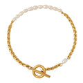 18K Gold Dipped Half Pearl Link Bracelet
