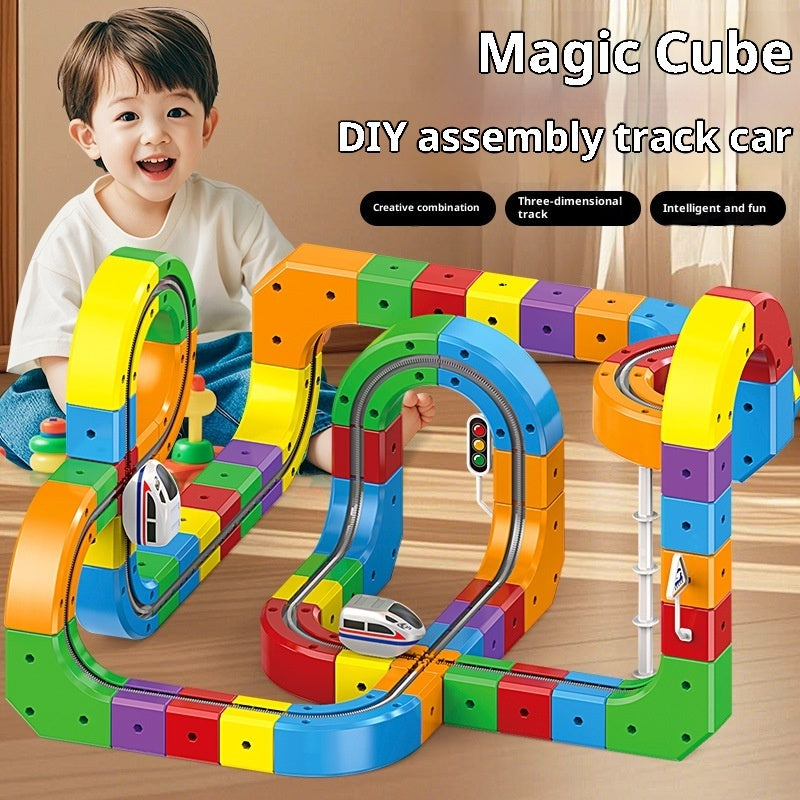 Electric Train Track Building Blocks - Assembled Cube Track Toy Set for Kids Ages 4-6 (51, 81, 123 PCs)