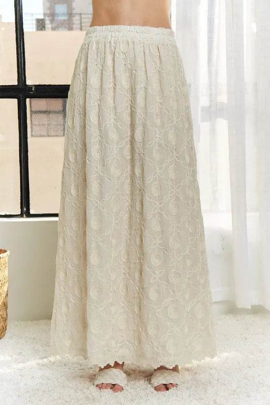 ADORA Elastic Waist Applique Maxi Skirt