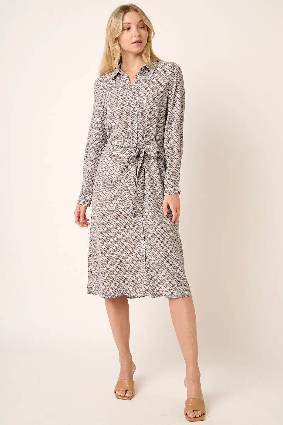 Mittoshop Abstract Print Waist Tie Midi Shirt Dress