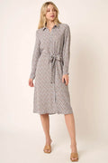 Mittoshop Abstract Print Waist Tie Midi Shirt Dress