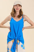 Umgee Full Size Linen Blend Adjustable Spaghetti Strap Frayed Detail Cami Plus Size