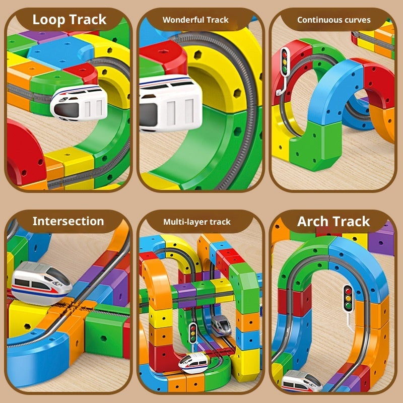 Electric Train Track Building Blocks - Assembled Cube Track Toy Set for Kids Ages 4-6 (51, 81, 123 PCs)
