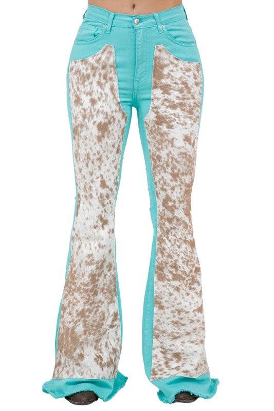 Rodeo Bell Bottom Turquoise/Brown- Inseam 34