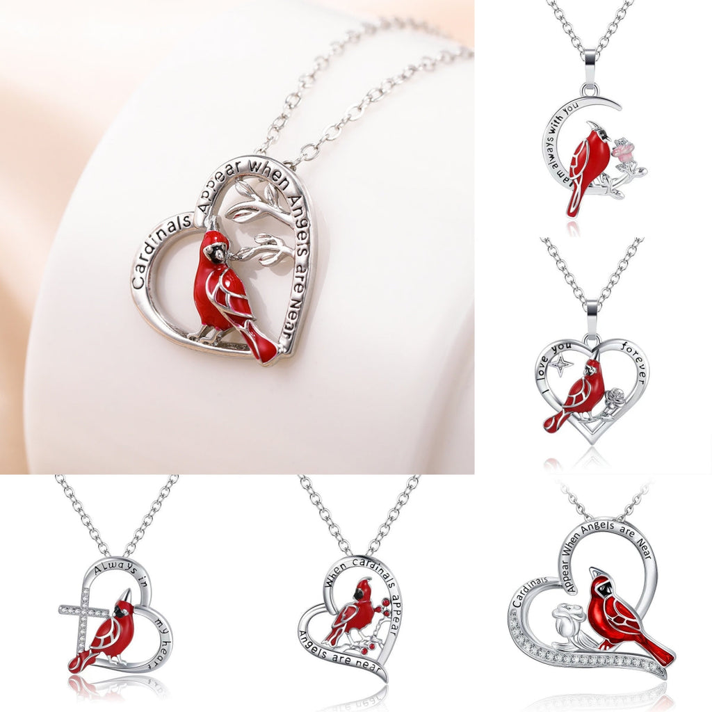 Free Creative Heart Shaped Cardinal Pendant Necklace, Exquisite Party Commemorative Accessory Gift Jewelry Anniversary Party Gifts, Valentine's Day Gift