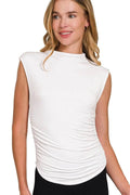 Zenana Double Layered Ruched Side Mock Neck Top