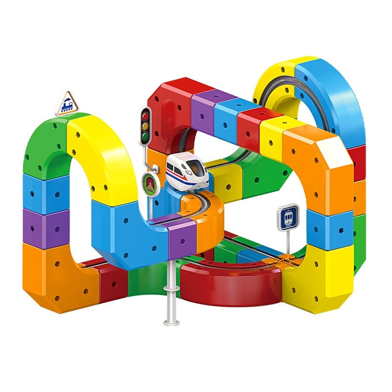 Electric Train Track Building Blocks - Assembled Cube Track Toy Set for Kids Ages 4-6 (51, 81, 123 PCs)