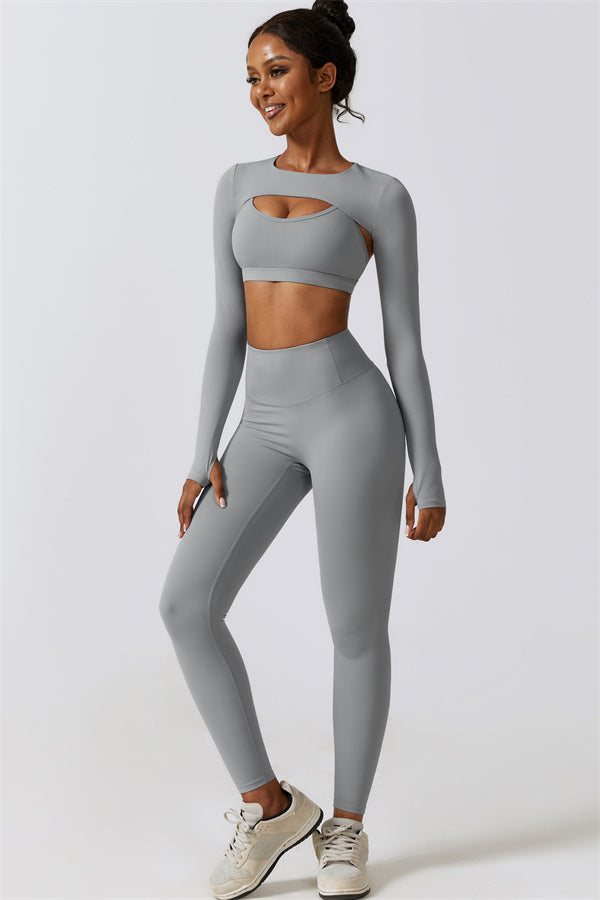 Juno Star Crop Top Sports Bra Leggings 3-Piece Set