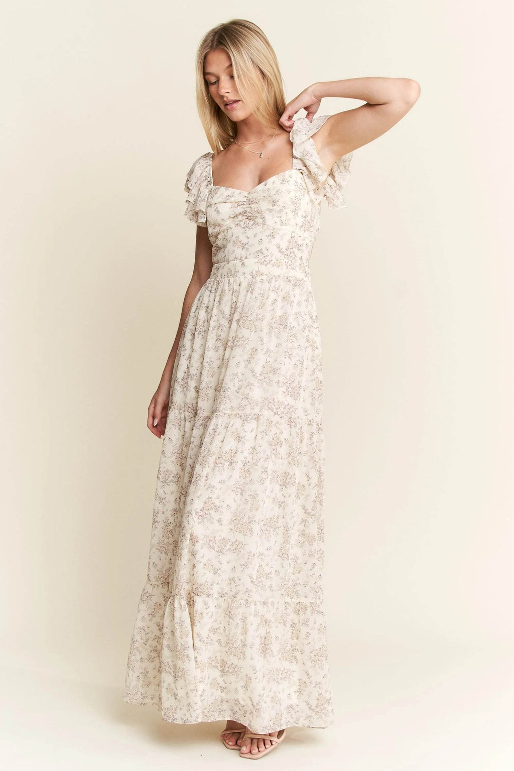 Jade By Jane Full Size Ruffle Sleeve Tiered Maxi Dress Plus Size