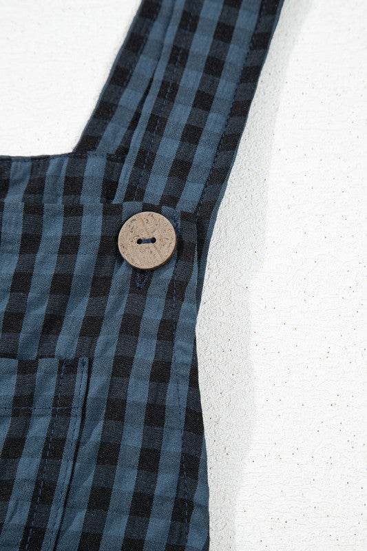 Plaid Print Buttoned Pocketed High Waist Jumpsuits