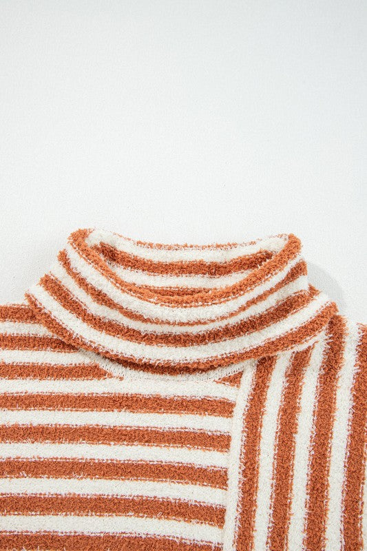 Stripe Cowl Neck Drop Shoulder Sweater