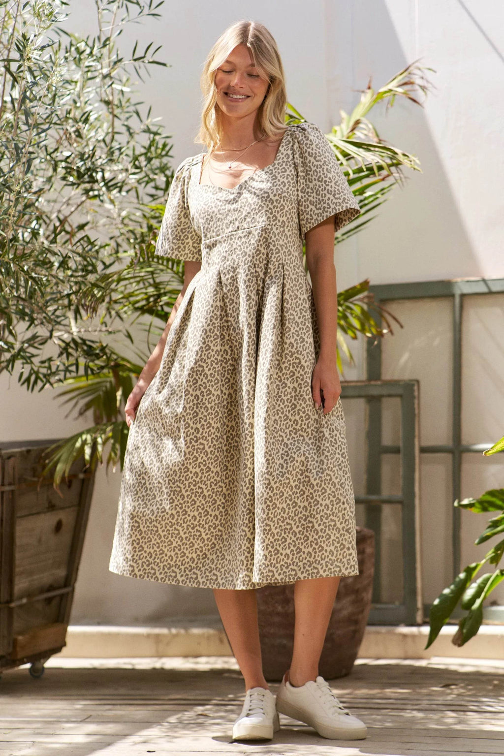 Jade By Jane Full Size Leopard Print Bell Sleeve Midi Dress Plus Size