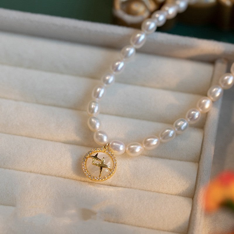 Baroque Natural Pearl Necklace Women's Opal Starlight Pendant