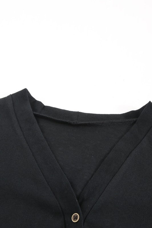 Solid Open-Front Buttoned Cardigan
