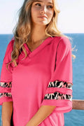 BiBi Leopard Print Contrast Tiered Sleeves Thermal Top