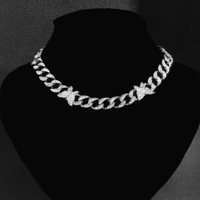 Iced Out 18K White/Gold Plated Cuban Butterfly Link Chain