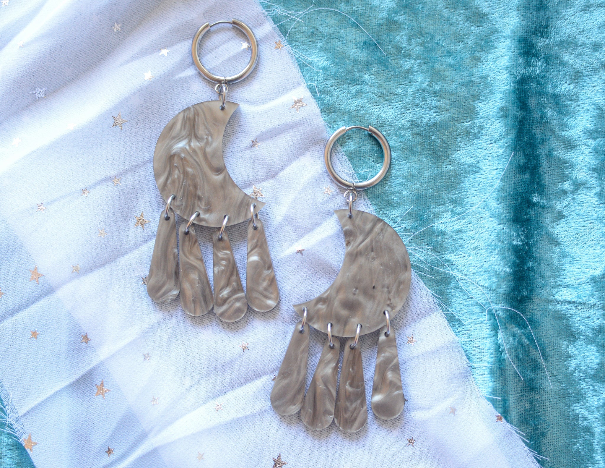 Silver Swirl Moon Statement Earrings