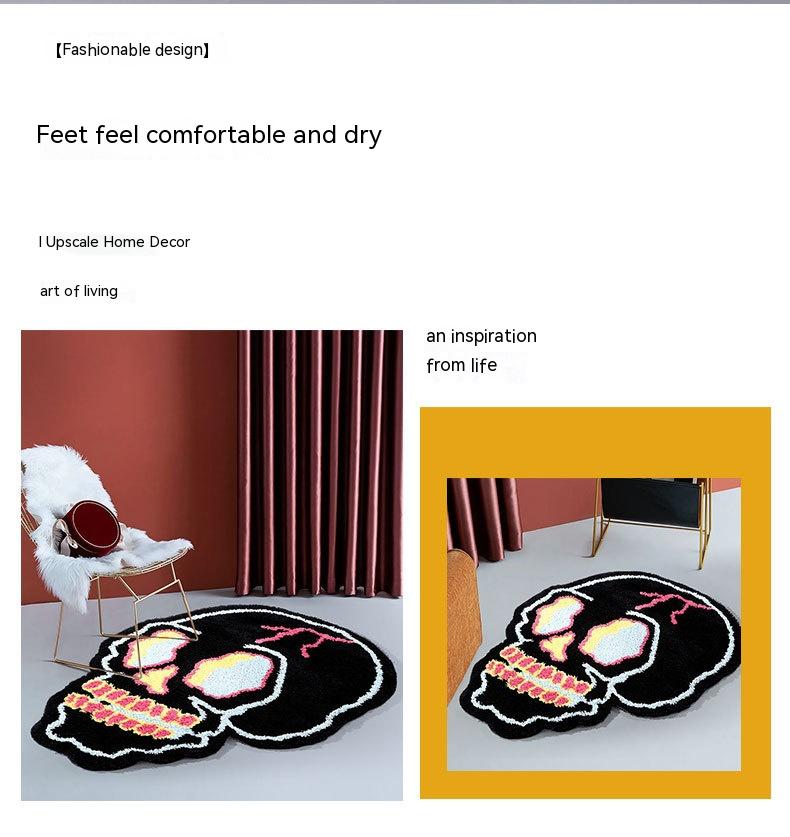 Special-shaped Fashion Black Skull Household Absorbent Non-slip Floor Mat