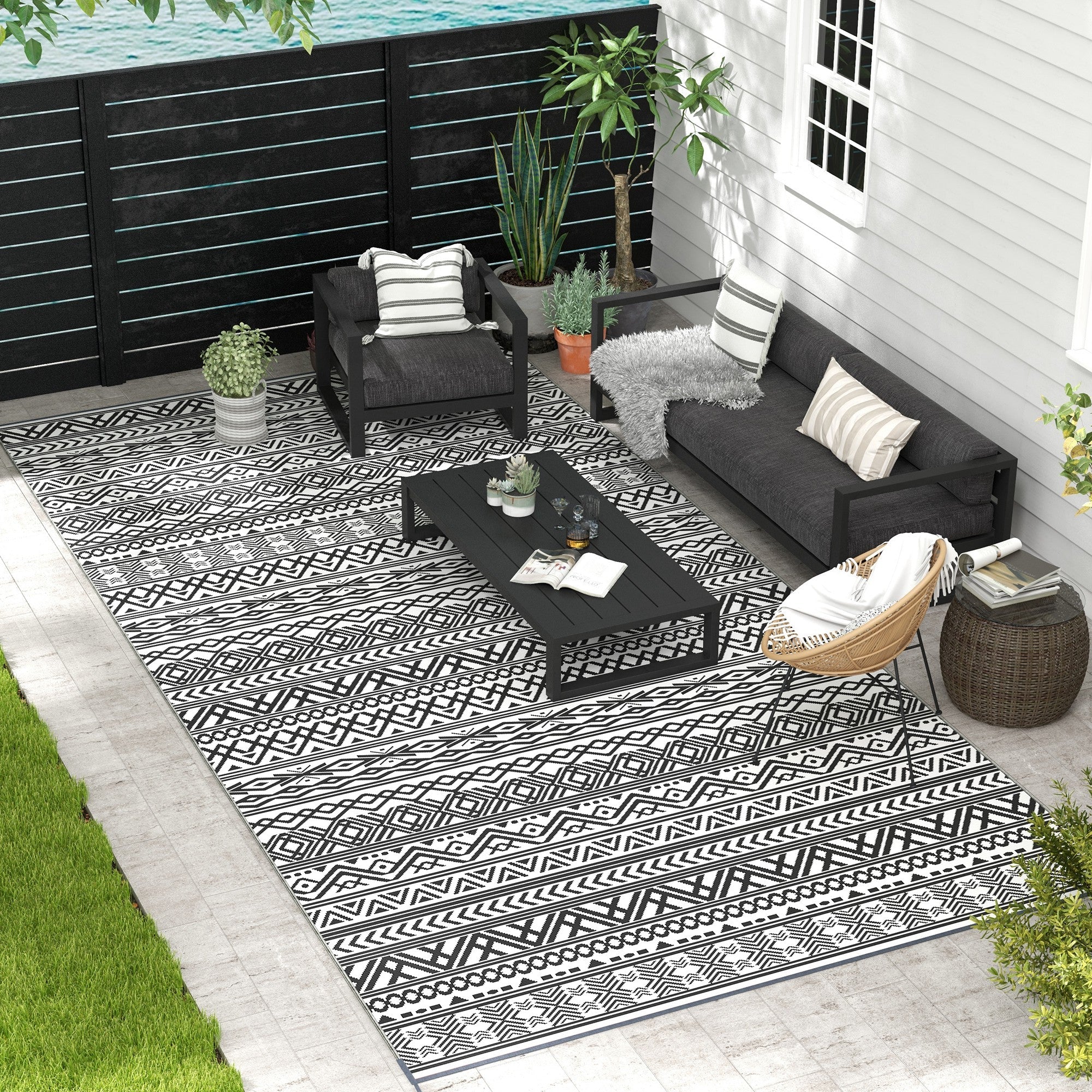 Reversible Outdoor Rug Carpet RV Camping Rugs with Carry Bag