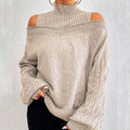 Women's Cold Shoulder Sweater - High Neck Cut Out Pullover Long Sleeve Top