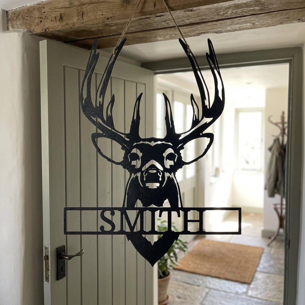 Personalized Buck Antler Metal Sign - Custom Trophy Deer Wall Art