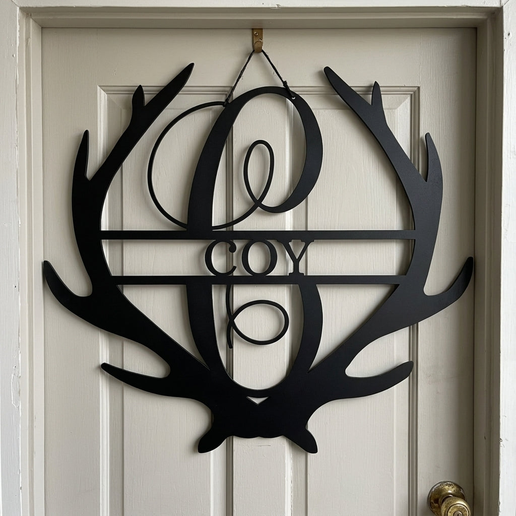 Personalized Deer Monogram Metal Sign - Custom Antler Family Name Wall Art
