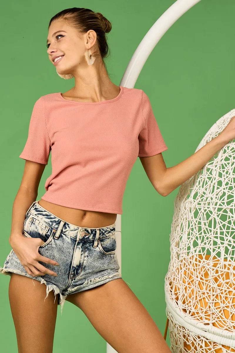BiBi Rib Knit with Back Cross and Tied Detailed Top