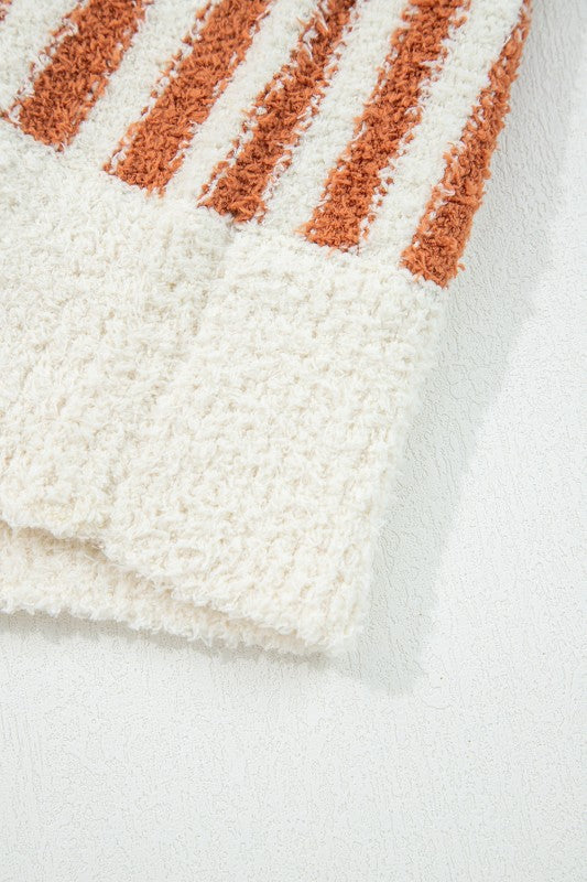 Stripe Cowl Neck Drop Shoulder Sweater