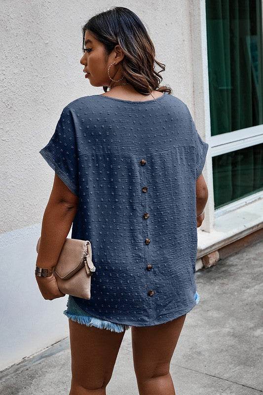 Plus Size Swiss Dot Solid Round Neck Loose Shirt
